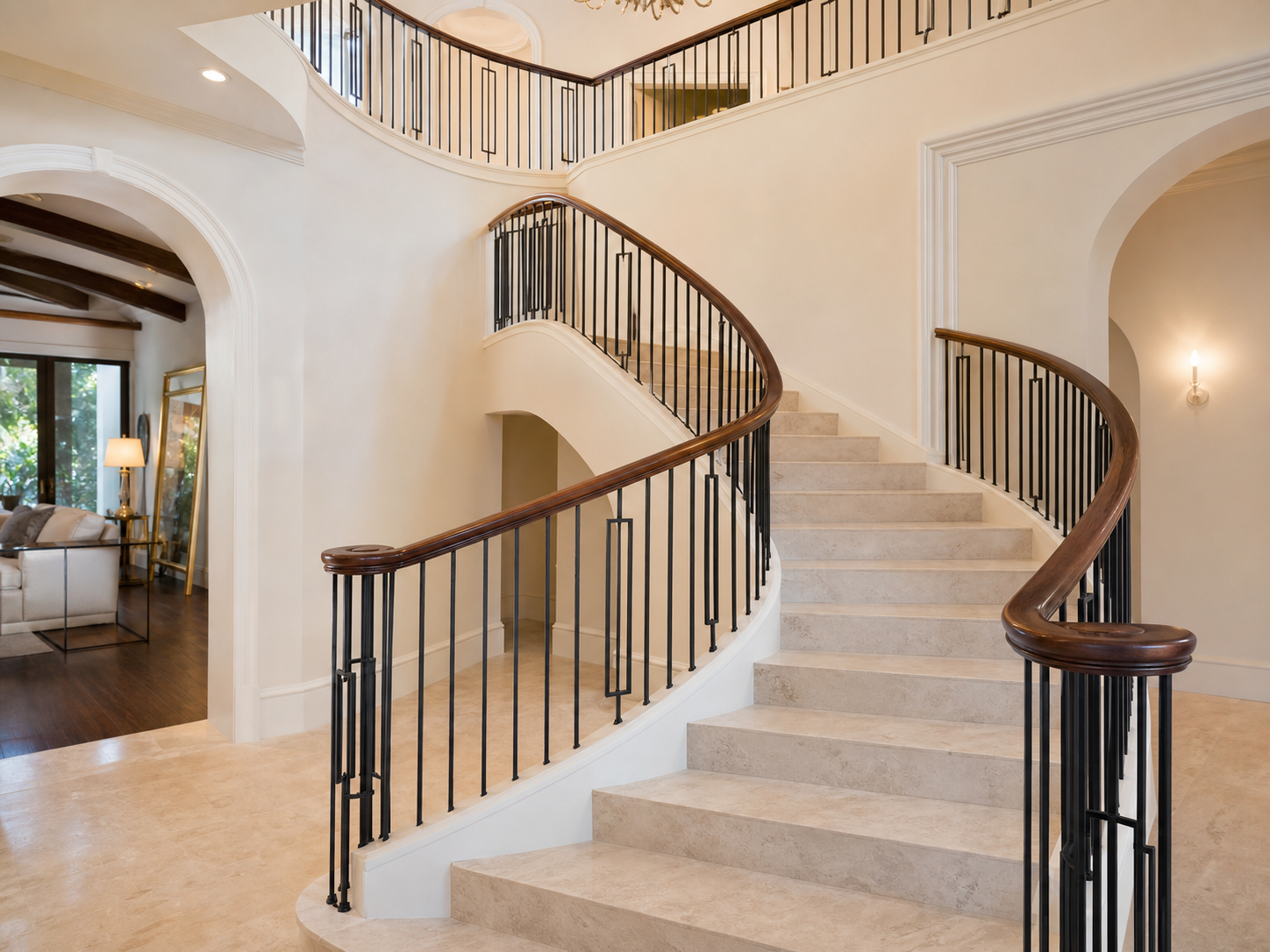 06-service-curved-railing Curved custom railing on grand staircase in Miami