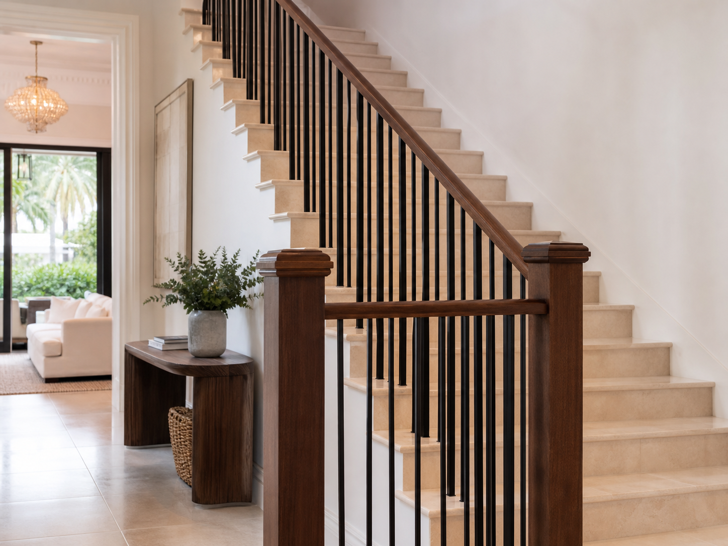 07-service-iron-wood-railing Iron and wood railing on interior staircase