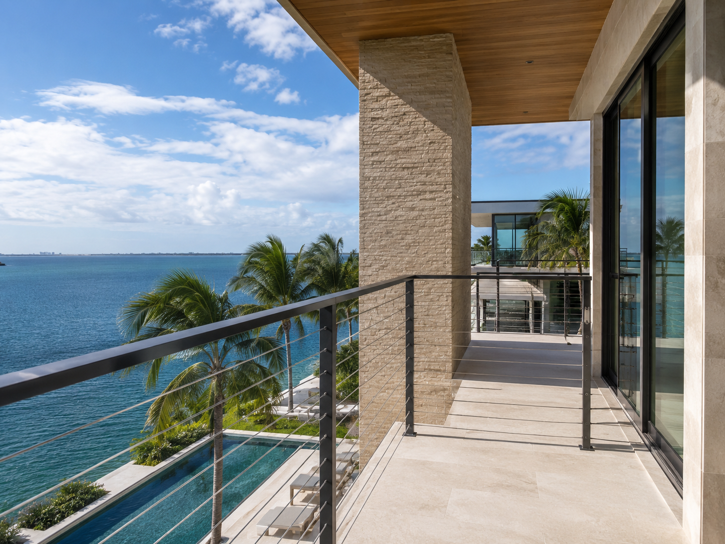 Exterior deck cable railing on modern home